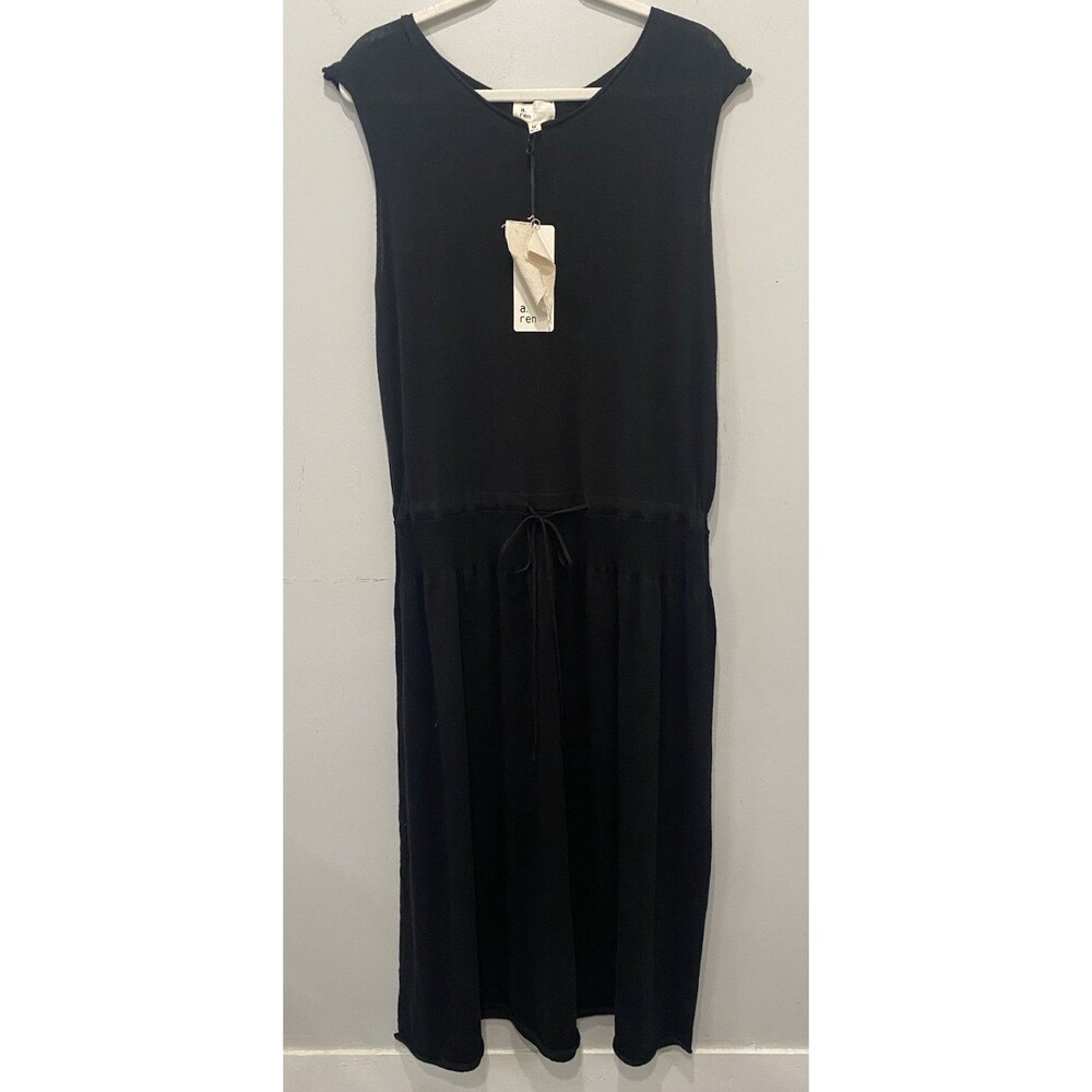 A. Ren Black Knit Sleeveless Midi Dress Scoop Neck Size M NWT Minimalist LBD
